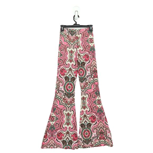 Free People Women XS Harper Pants Hot Pink Combo 70s Flare Leg Paisley NEW - Picture 6 of 7